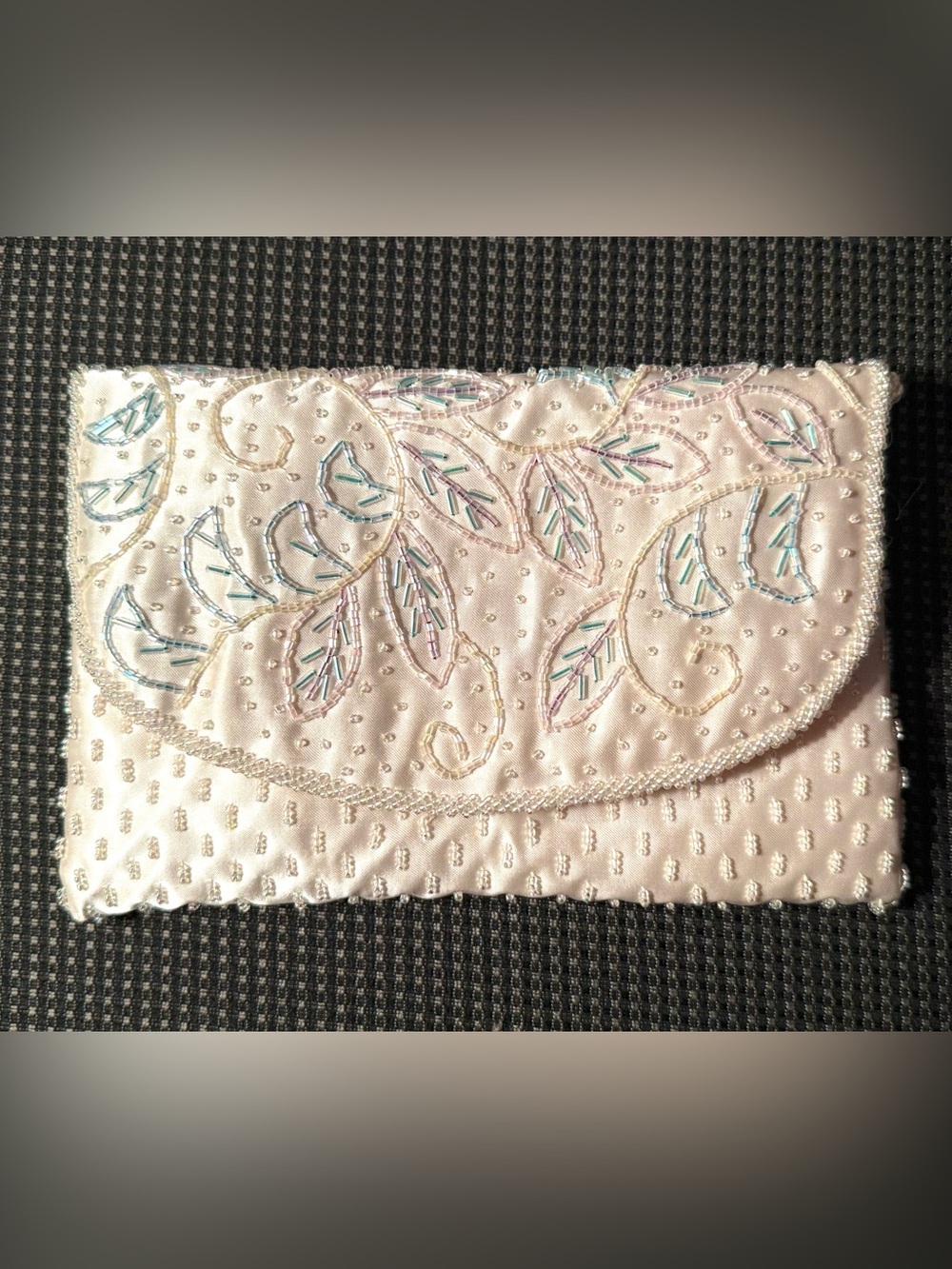 Valerie Stevens Ivory Beaded Embroidered Envelope Clutch